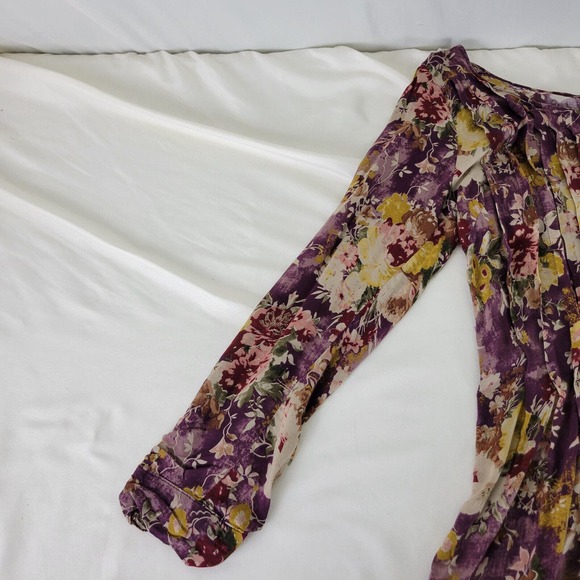 XXI Women Small Popover Tunic Top Floral Long Roll Tab Sleeve Pleated Scoop Neck - Picture 4 of 9